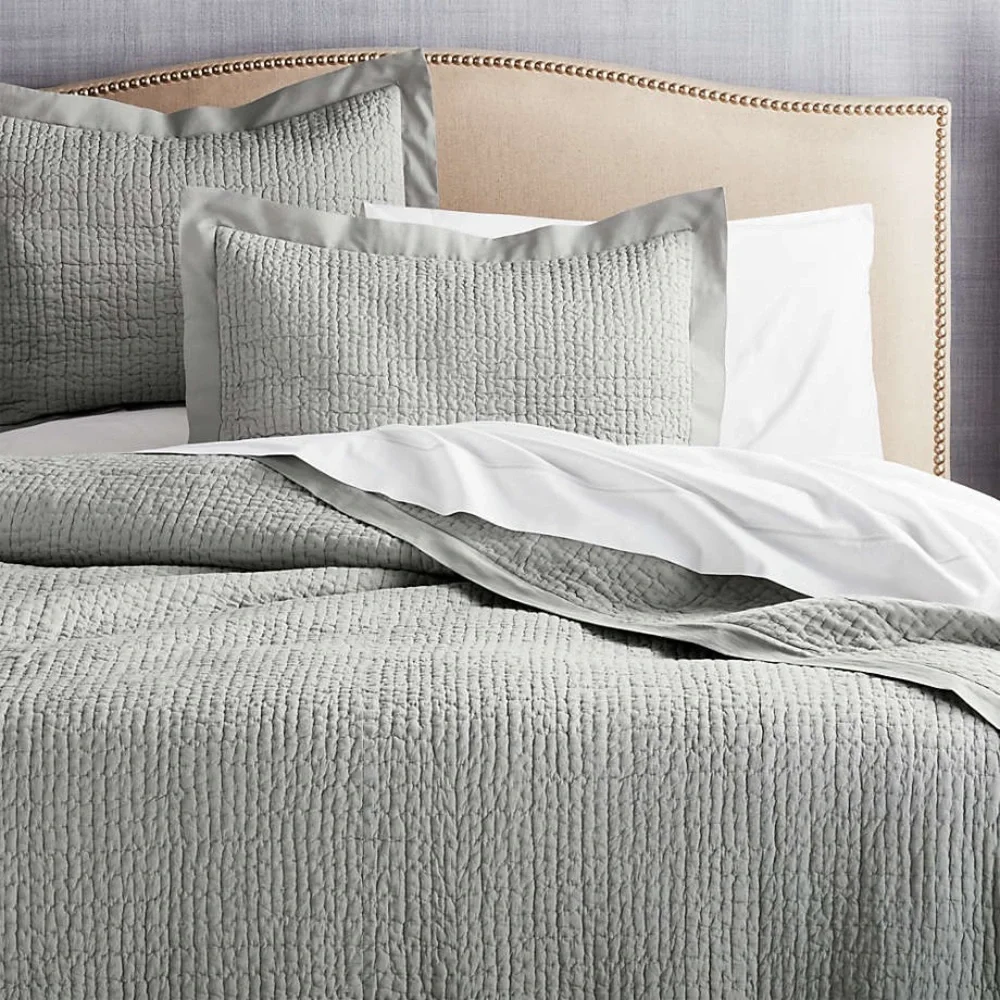 CRATE & BARREL Celeste Gray Cotton Solid Quilt Full/Queen